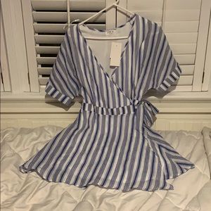 Blue Striped Wrap Dress